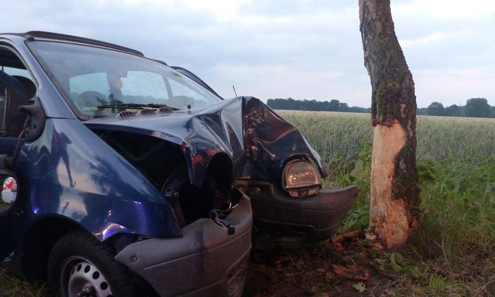 Der Renault war frontal gegen einen Baum geprallt. - © Polizei Rahden