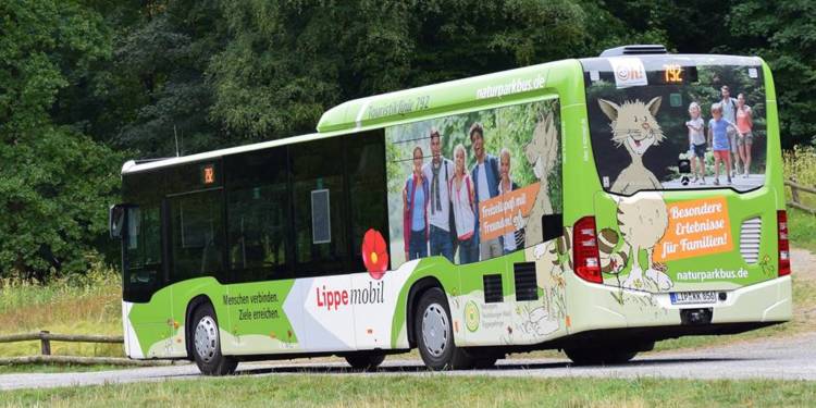 Die neu gestalteten Naturparkbusse der Touristik-Linie 792 Busse bringen Touristen und Lipper zu den beliebtesten Sehenswürdigkeiten. - © KVG Lippe