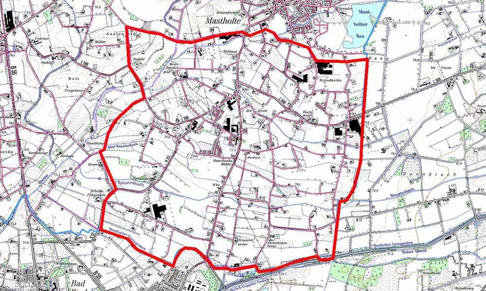 Das betroffene Untersuchungsgebiet umfasst Teile der Stadt Rietberg und der Gemeinde Langenberg